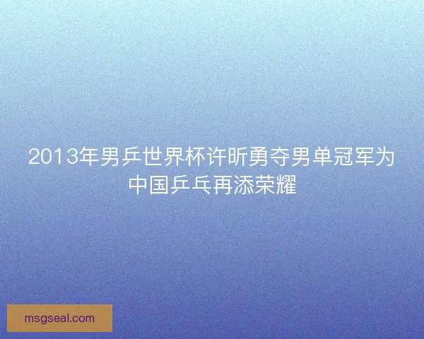 2013年男乒世界杯许昕勇夺男单冠军为中国乒乓再添荣耀